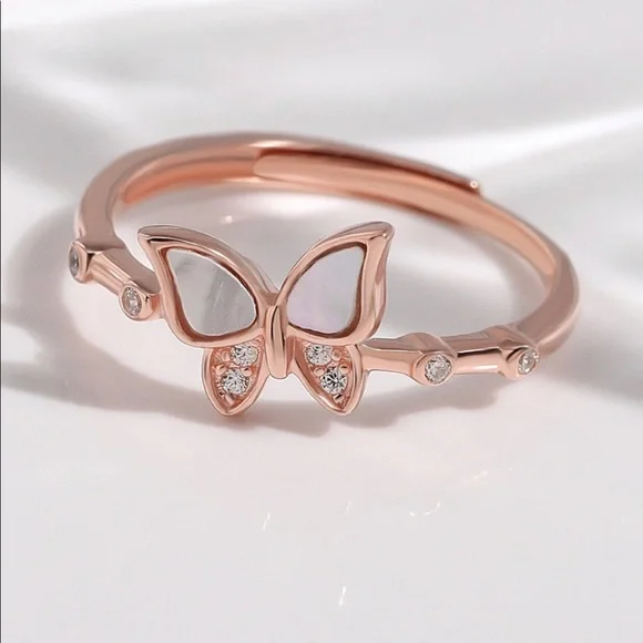 Butterfly Ring, 925 Sterling Silver Open Back Adjustable Ring - Picture 2 of 4